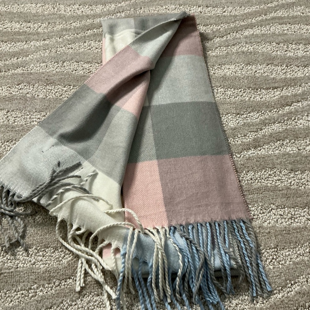 Elegant Pink and Gray Checkered Scarf as Soft as Cashmere